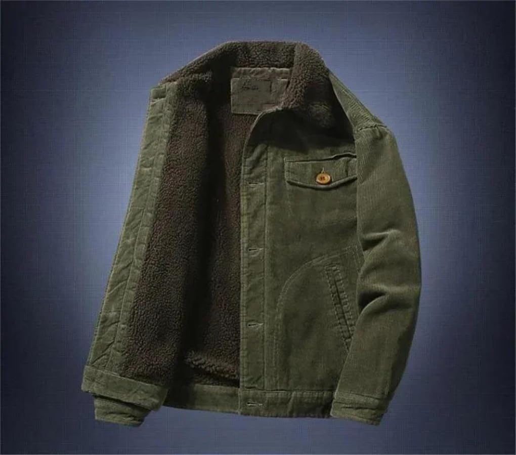 Men Warm Casual Parka Jackets Men's Fleece Jacket Corduroy Tooling Solid Color Cotton Coat