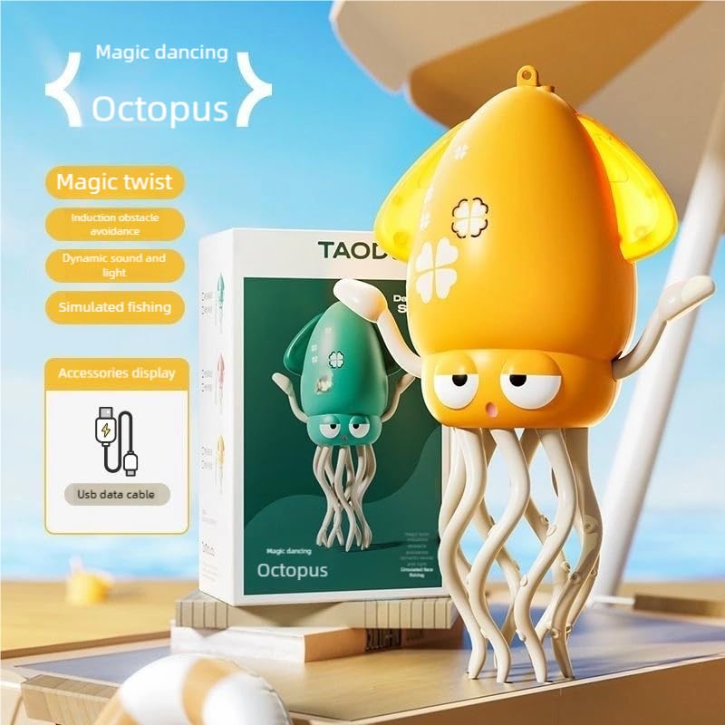 Image of CHDBLOCK Electric Dancing Octopus Baby Toy, Automatic Evasion Octopus Toy with Led Light and Music, Interactive Entertainment for Baby Sensory Development Birthday Gifts(Yellow)