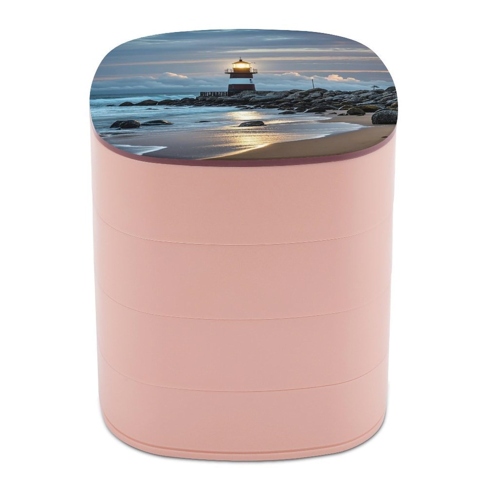 FekiLoot Rotating Sea Lighthouse Jewelry Box Large Capacity Jewelry Organizer with Mirror 4 Tier Hoop Ring And Earring Holder With Lid Small Travel Jewelry Case for Women
