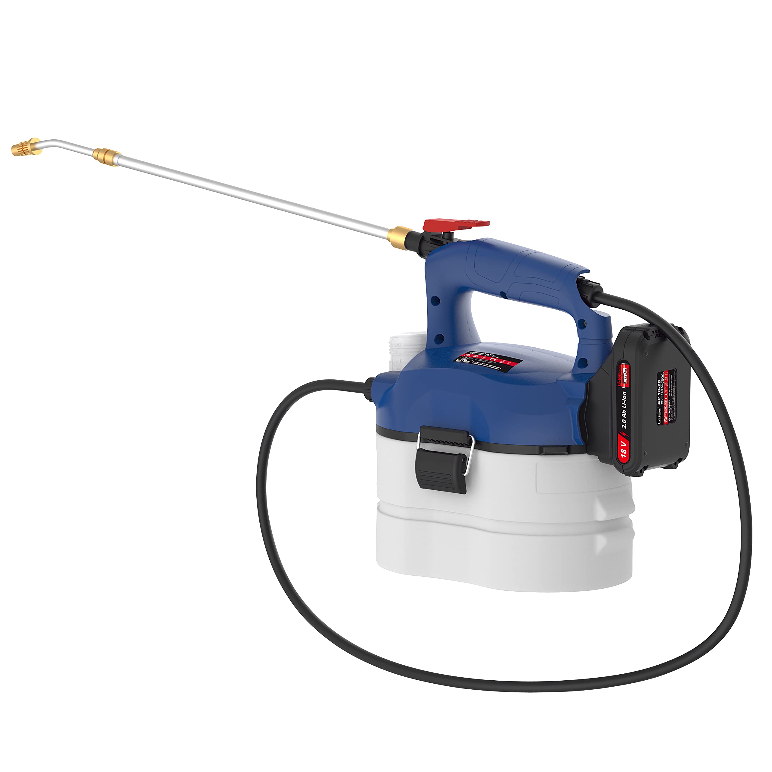 Güde SG 18-201-05 - Pulverizador de batería (serie E³ de 18 V, ion de litio, depósito de 3 l, bomba automática, caudal de 0,5 l/min, lanza telescópica de 46 a 73 cm, manguera de pulverización de 1,1 m