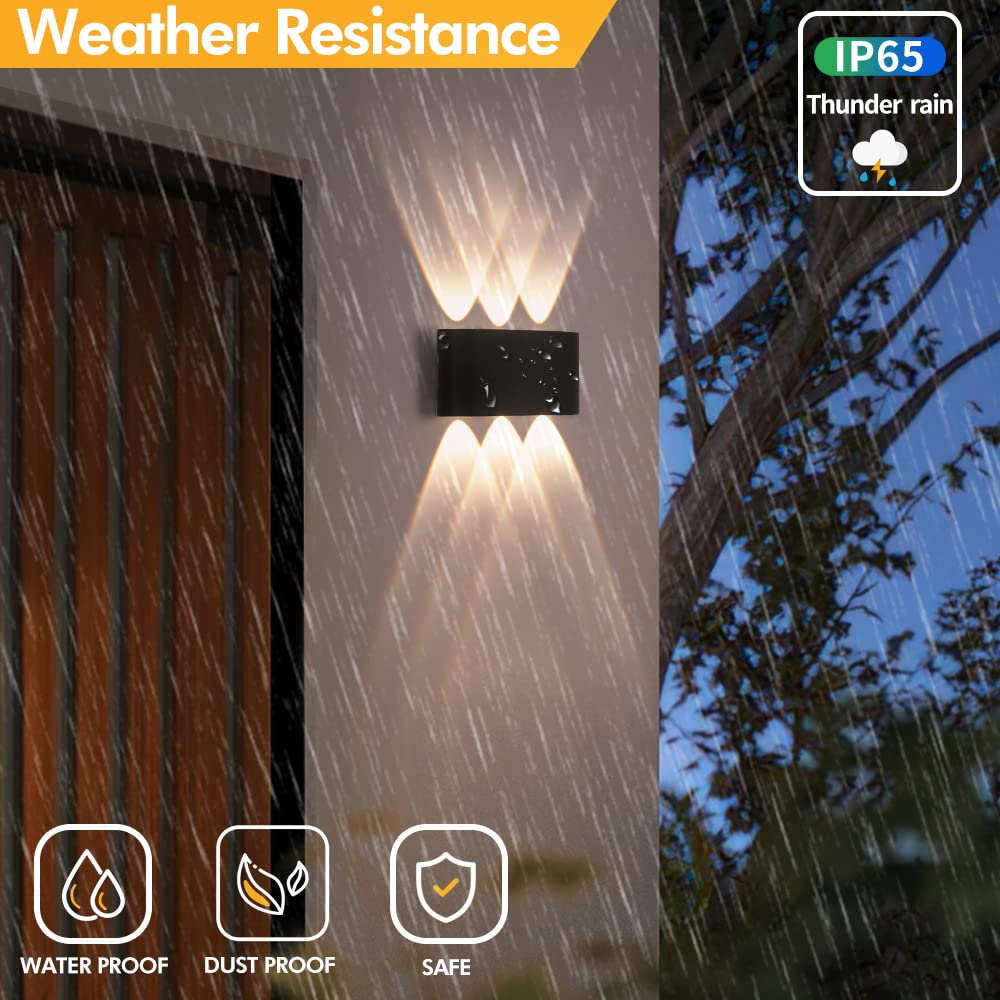 YCZM 2 Piezas Lámparas de Pared Exterior/Interior LED Aplique Pared 12W 1200LM ip65 impermeables up and down lámparas de pared de aluminio modernas que brillan arriba y abajo(Negro 3000k luz cálida)