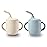 PandaEar 2 Pack 100% Tiny Silicone Drinking Training Cup with Handles & Straw for Baby and Toddler (White Blue)