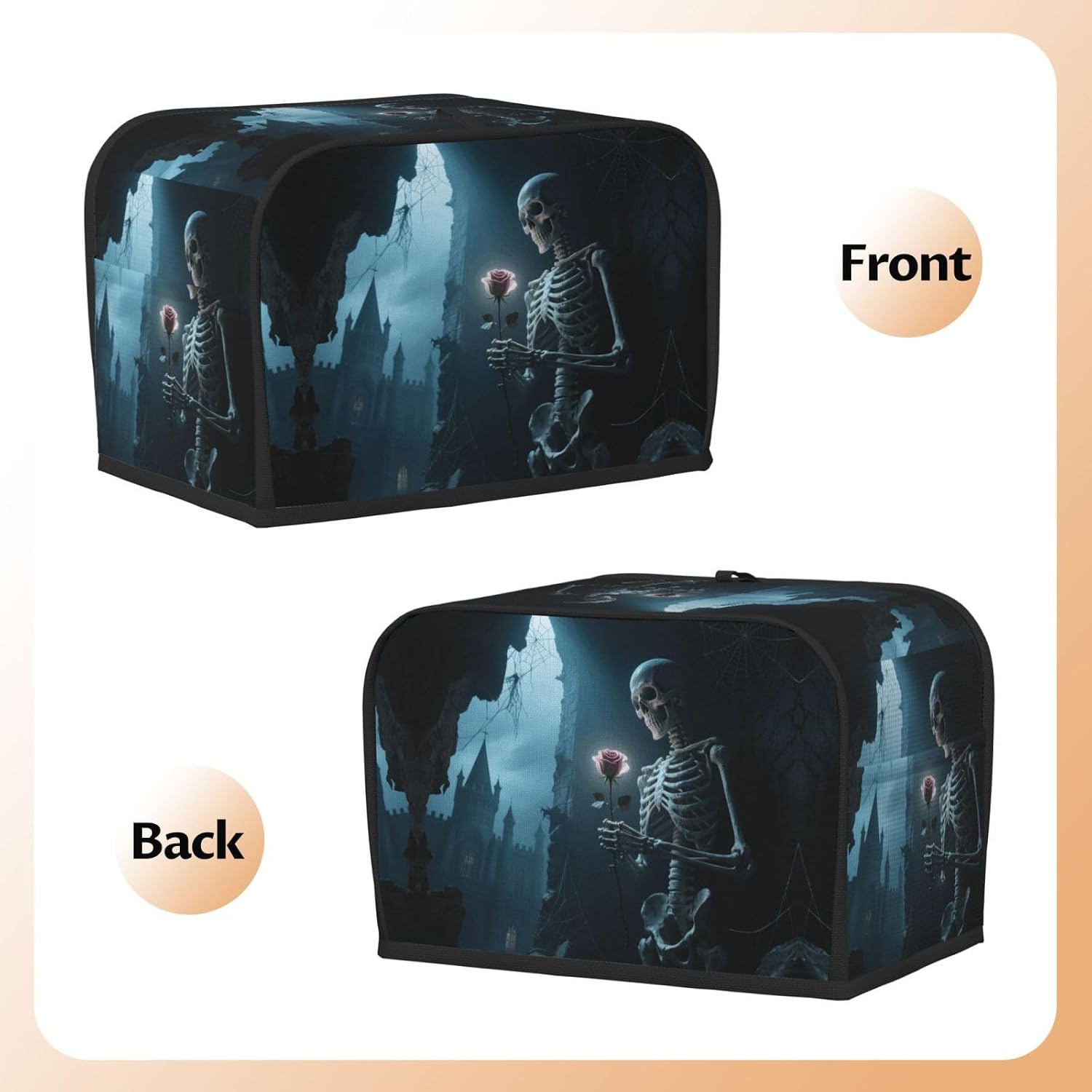 Skull Rose Toaster Cover 2 Slice, Waterproof Bread Machine Covers with Pockets Universal Size Kitchen Small Appliance Cover with Handle, Dust and Fingerprint Protection