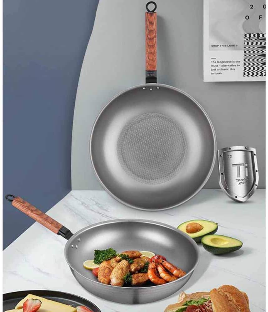 Titanium Steel Uncoated Wok, Honeycomb Pattern Non-Stick Pan, Household Pan Does Not Rust, Healthy and Lightweight Wok,32cm