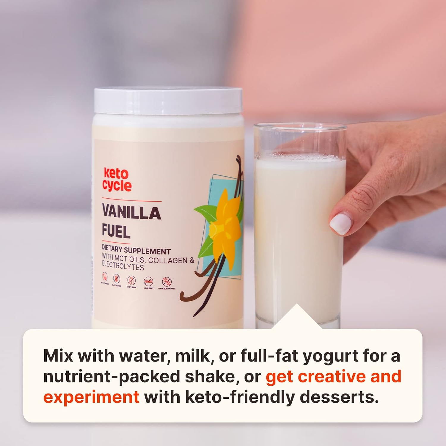 Keto Cycle Low Carb Protein Powder MCT Oils & Electrolytes Powder - Keto Vanilla Collagen Powder - Keto Protein Powder - Gluten Free Keto Collagen Peptides in Keto Shake & Coffee (20 Servings)