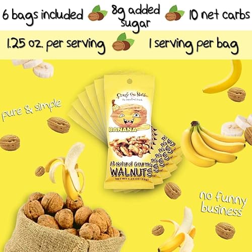 Miniatura 3 de Crazy Go Nuts Walnuts, plátano, 1.25 onzas (paquete de 6)  Snacks saludables, veganos, sin gluten, superalimentos, natural, sin OMG, ALA, ácidos