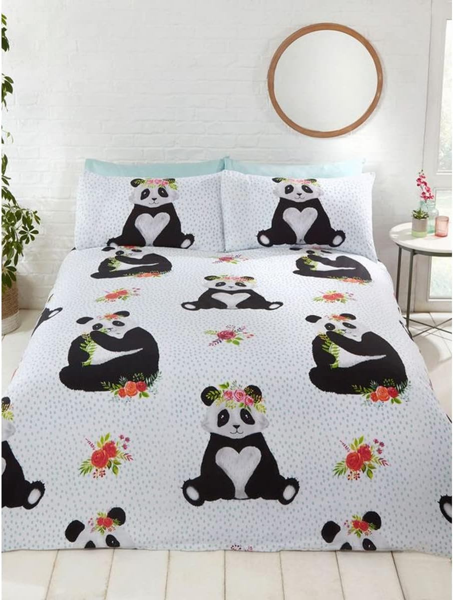 Rapport Home Rapport Panda Fun-Filled, Duvet Set, Cotton, Multi,2 pieces, Size: Single-135cm x 200cm