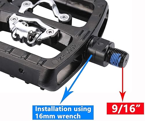 Miniatura 5 de Pedales de bicicleta de centrifugado Pedales de ciclismo de interior con plataforma dual sólo soporte de correa negra Pedal híbrido con clips y