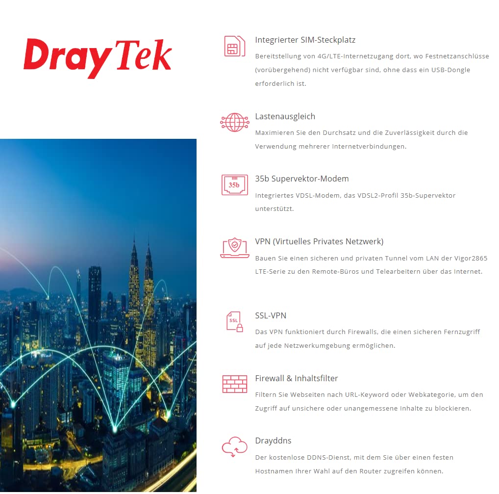 DrayTek Vigor2865Lac - Série LTE 4G LTE & VDSL2 35b VPN Firewall Router (Annex-B)
