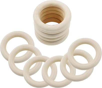 15 Pcs 1.77 Inch / 45mm Natural Wood Rings, Unfinished Smooth Wooden Rings Macrame Hoops for Craft, Ring Pendant and Connectors Jewelry Making