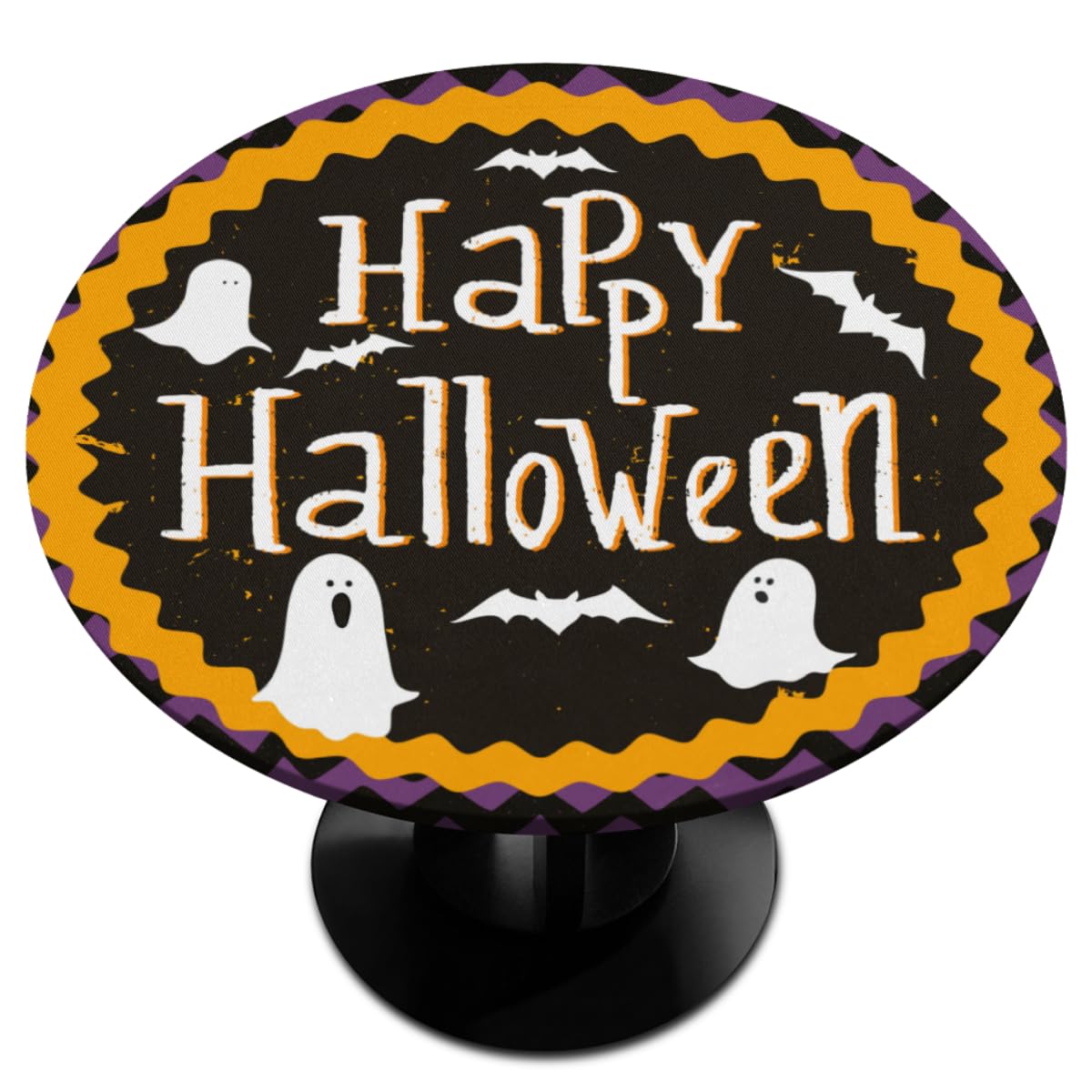 XMNYGJ Happy Halloween Spectre Round Fitted Tablecloth with Elastic Edge Waterproof Stain Resistant Table Cover Oil Proof Wipeable Table Cloth for Indoor Outdoor Fits Tables up to 36