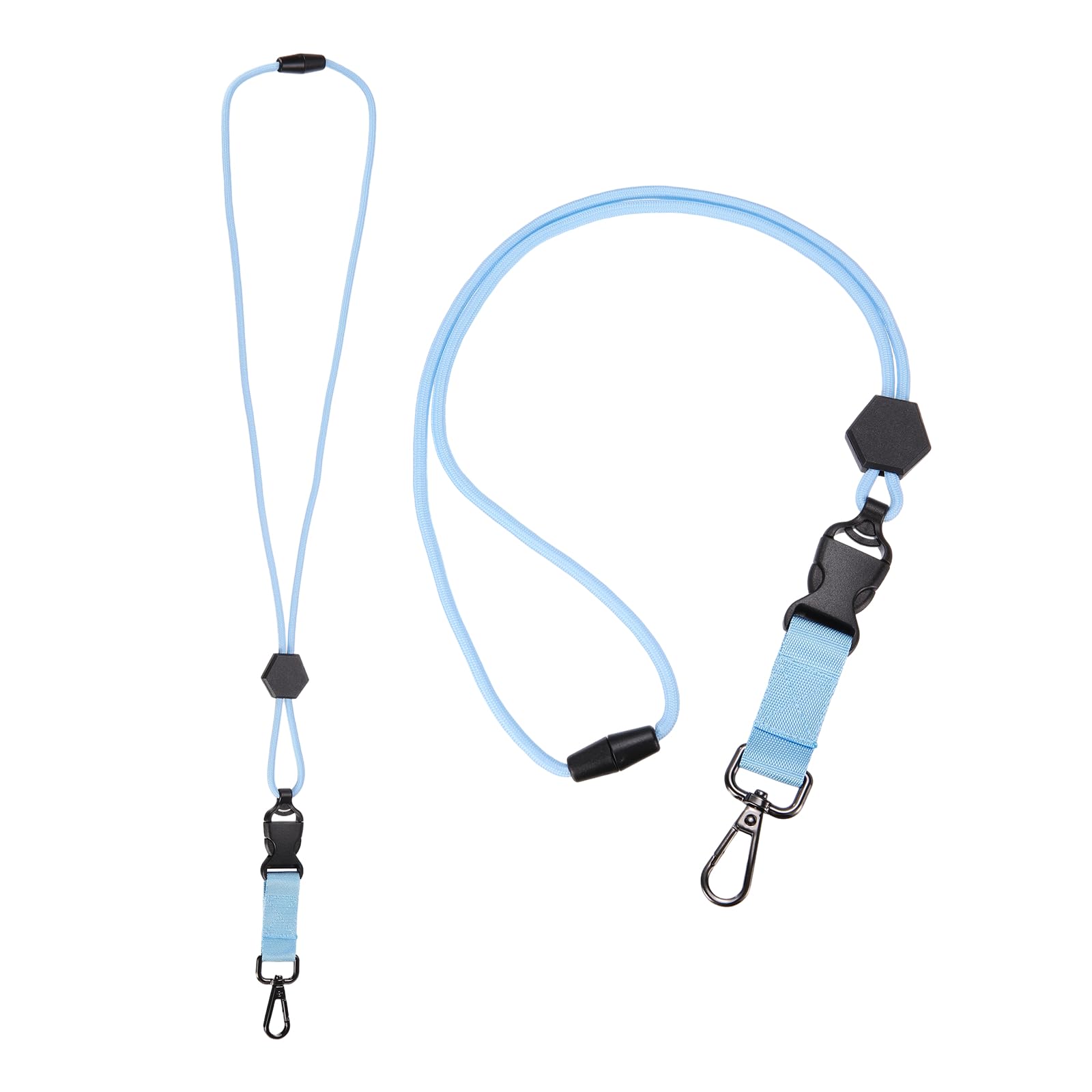 PATIKIL 2Pcs Breakaway Lanyard for ID Badges, Heavy Duty Neck Key Lanyard with Safety Adjustable Buckle and Metal Clip Detachable Hexagonal Cord Keychain for Card Key Badge, Light Blue