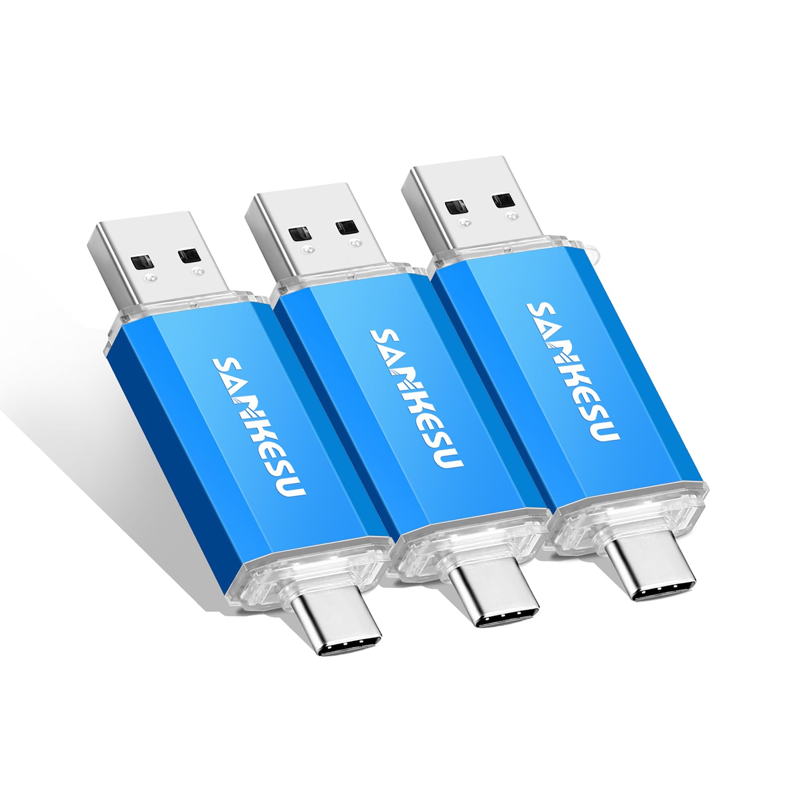 Lot de 3 clés USB C 2 en 1 de 128 Go USB-A + Type-C 3.1 double disque OTG, vitesse jusqu'à 120 Mo/s de stockage USB C, compatible avec iPhone 16/15, smartphone/tablette/ordinateur Android