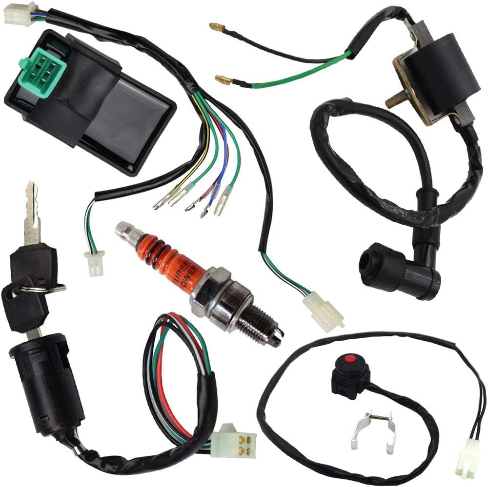 Wire Harness Wiring Loom CDI Ignition Coil Spark Plug Kill Switch Rebuild Kit for 125CC 110CC 90CC 70CC 50CC Kick Start Dirt Pit Bike ATV Quad Bike Go Kart by TOPEMAI