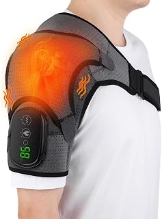 BINGONE Cordless Heated Shoulder Wrap Massager - 3 Heat & Vibration Levels, USB Rechargeable Pain Relief Brace for Left/Right Shoulders