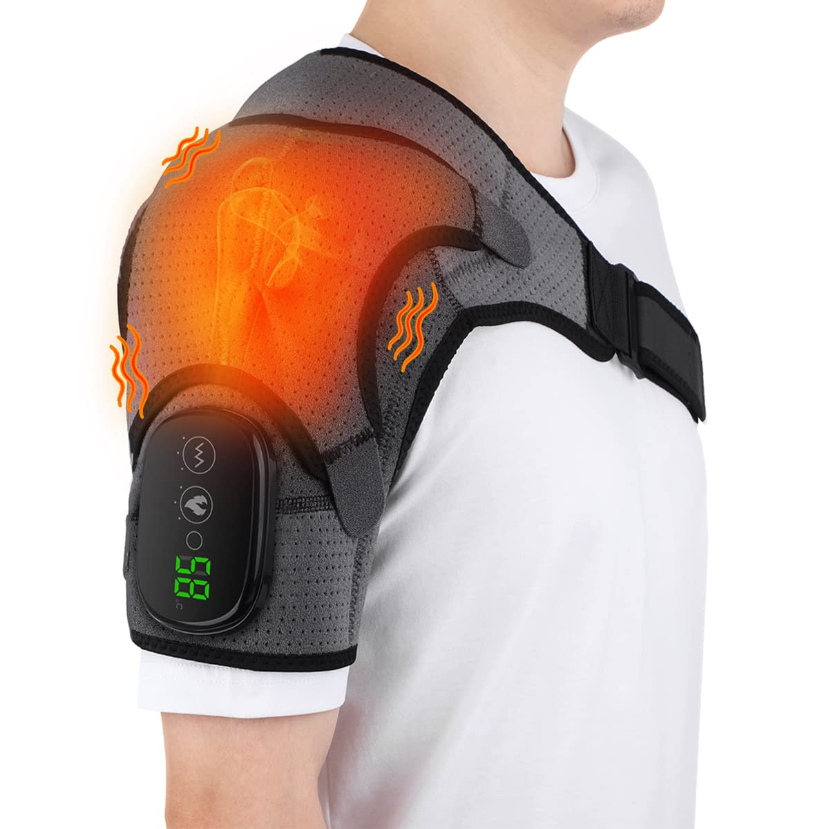 Heated Shoulder Wrap Shoulder Heating Pads Massager for Men Women Electric Cordless Vibration Massage Heated Shoulder Braces with