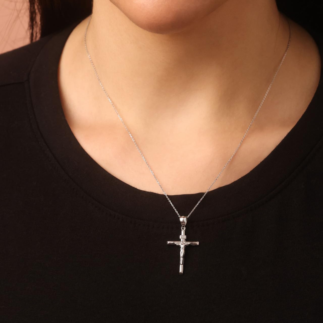 .925 Sterling Silver 1.17” INRI Crucifix Jesus Christ on the Holy Cross Pendant Necklace, Choice of Length - Image 2