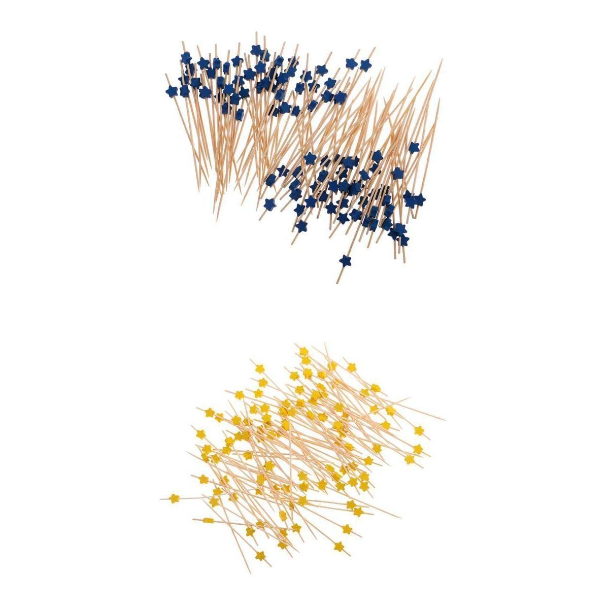 Merishopp 200pcs Star Cocktail Picks Drink Stirrer Fruit Cake Food s Yellow+Blue-image-9