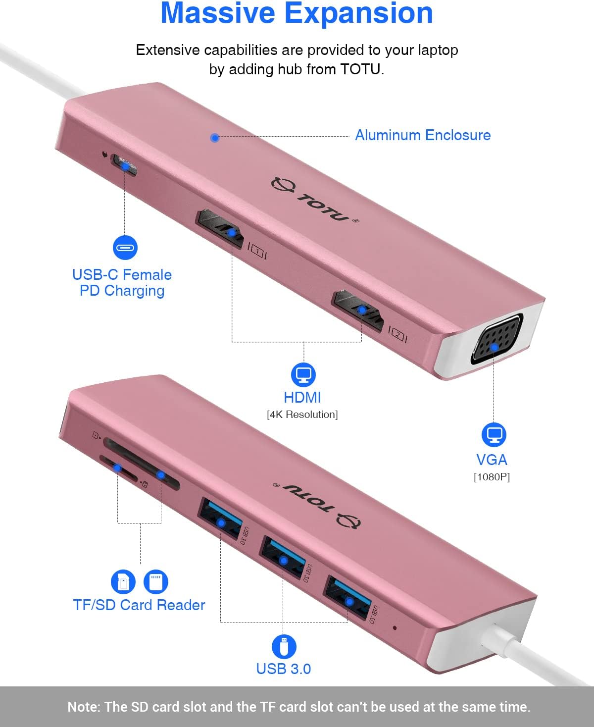 TOTU Docking Station, USB C Hub, 9 in 1 Triple Display Docking Station with Collage Display Mode, Dual 4K HDMI, VGA, 100W PD, 3 USB 3.0 and TF/SD Card Reader for MacBook Pro Air and Type-C Laptops