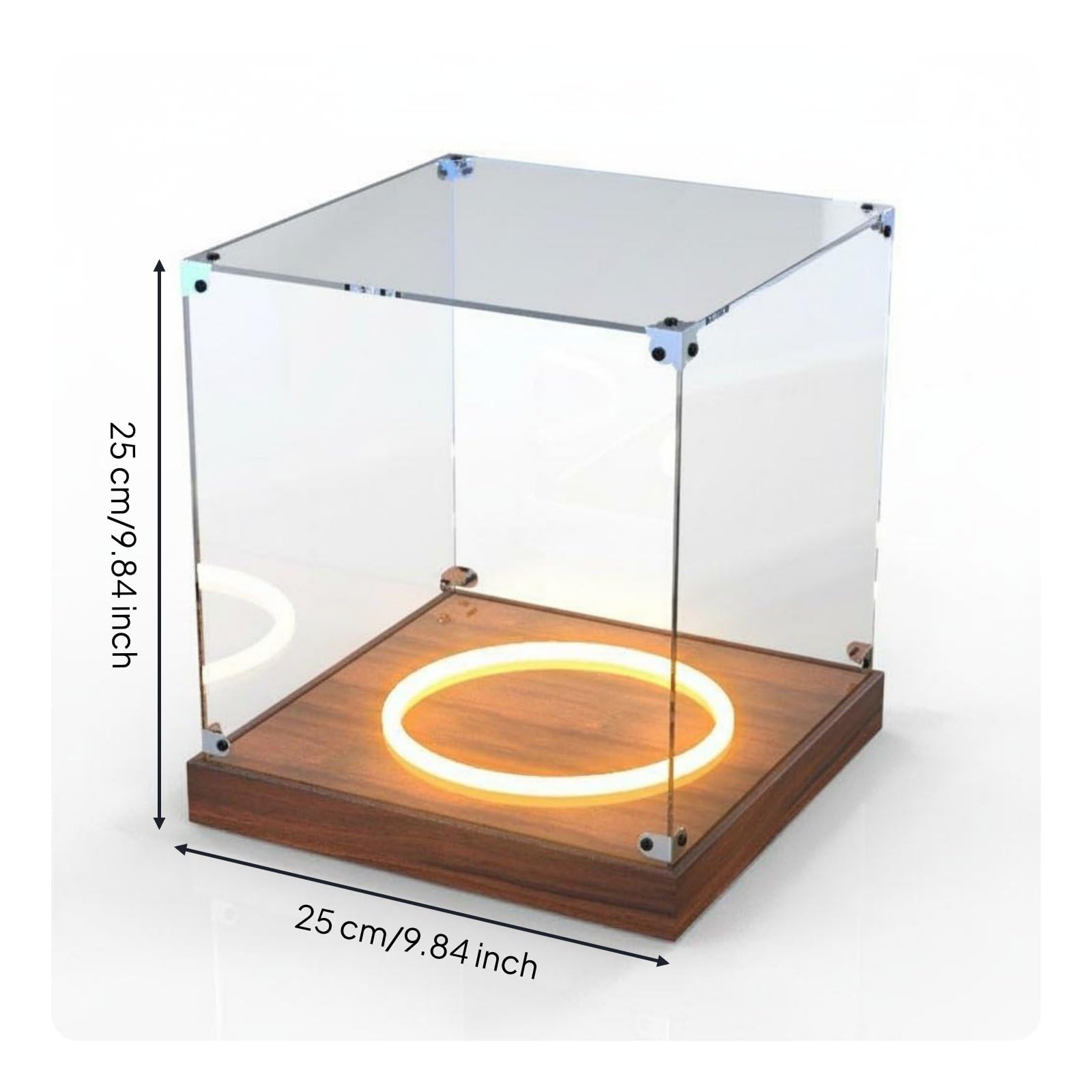 Acrílico Expositor de Balones con Exposición Panorámica Luz LED Incluida Base Antideslizante Protección Contra Impurezas Adecuado para Decoración de Oficinas Deportivas Hogares , 25x25x25cm