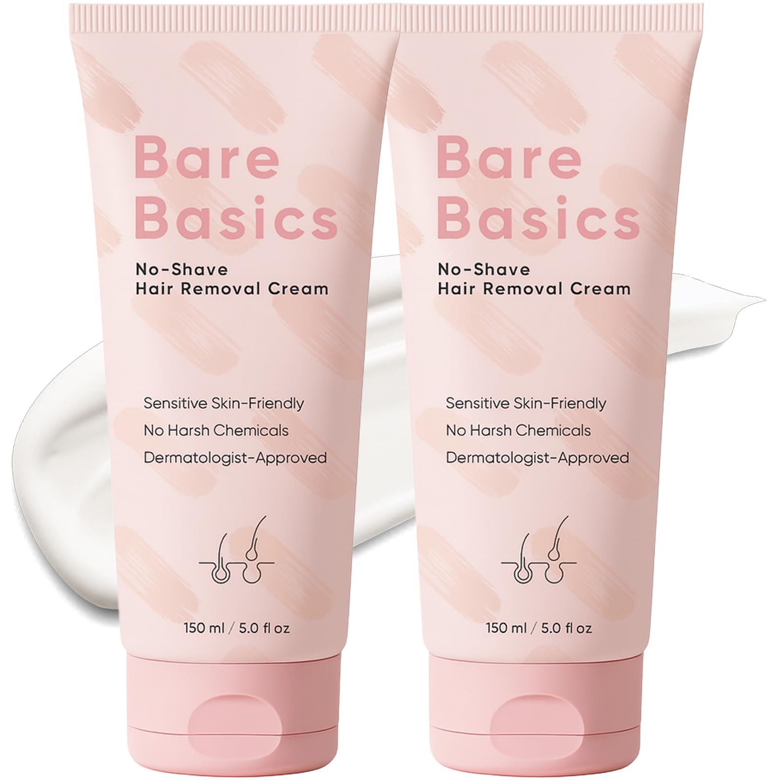 Bare Basics Hair Removal Cream, No Shave Hair Remover for Women, Works in 5 Minutes for Sensitive Skin, Gentle Formula with Vitamin E &amp; Vitamin B5, Moisturizer and Nurtures Skin, 150ML/5.29FL OZ (1)
