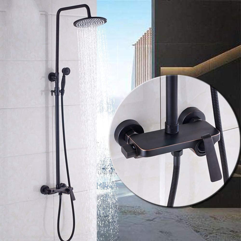Système de douche bronze noir pour rénover une salle de bain familiale avec douche de tête