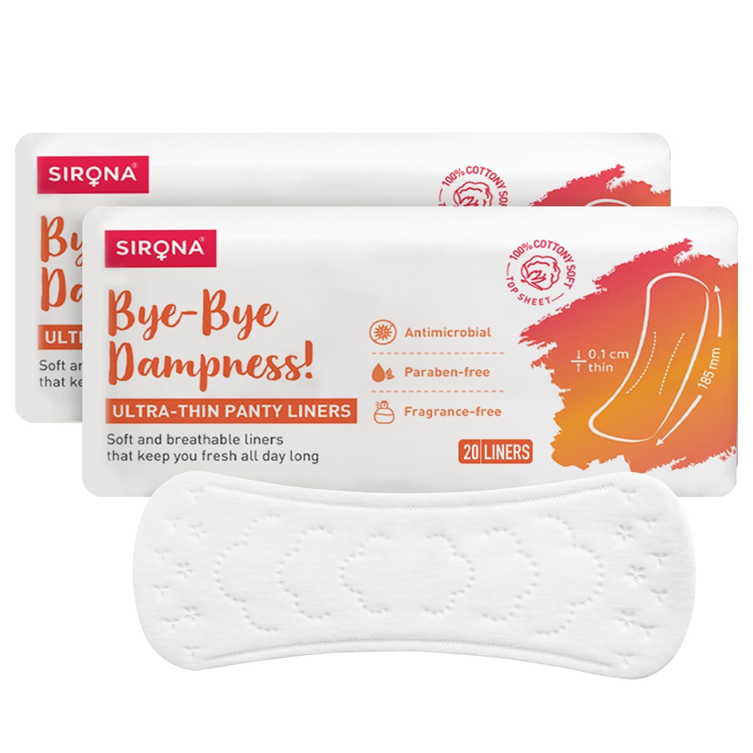 Sirona Daily Use Panty Liners for Women with Aloe Vera - 40 Pcs (Pack of 2) | Cottony Soft Pantyliners Pad with Antimicrobial Properties | Ultra Thin & Better Stickiness
