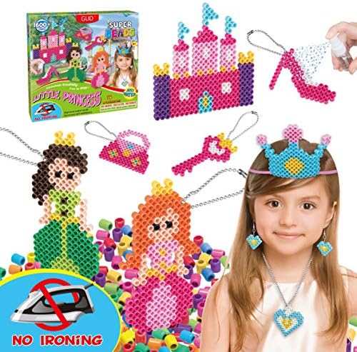 Kids DIY Water Fuse Non Iron Super Beads Girls Arts and Crafts Toy Set. Girls Indoor Activity Fun Project Little Princess Crafts Kit for Girls. Birthday Gift Age 4 5 6 7 8 9 Year Old Girl Perler Beads