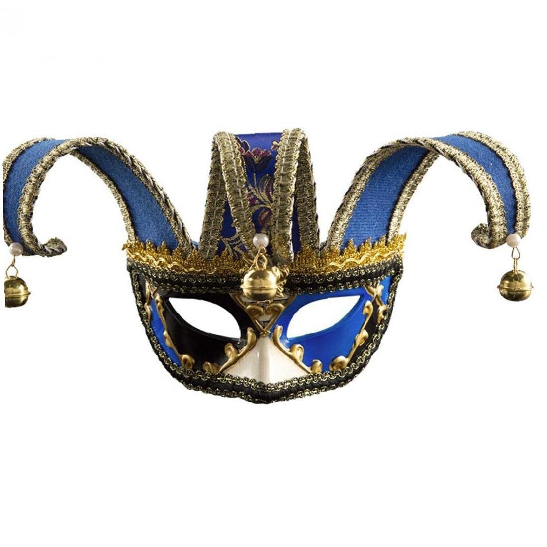 Haowul Blue Venetian Masquerade Mask Half Face Jester Mask Eyemask Halloween Carnival Performance Party Cosplay Costume Dress Up Accessory