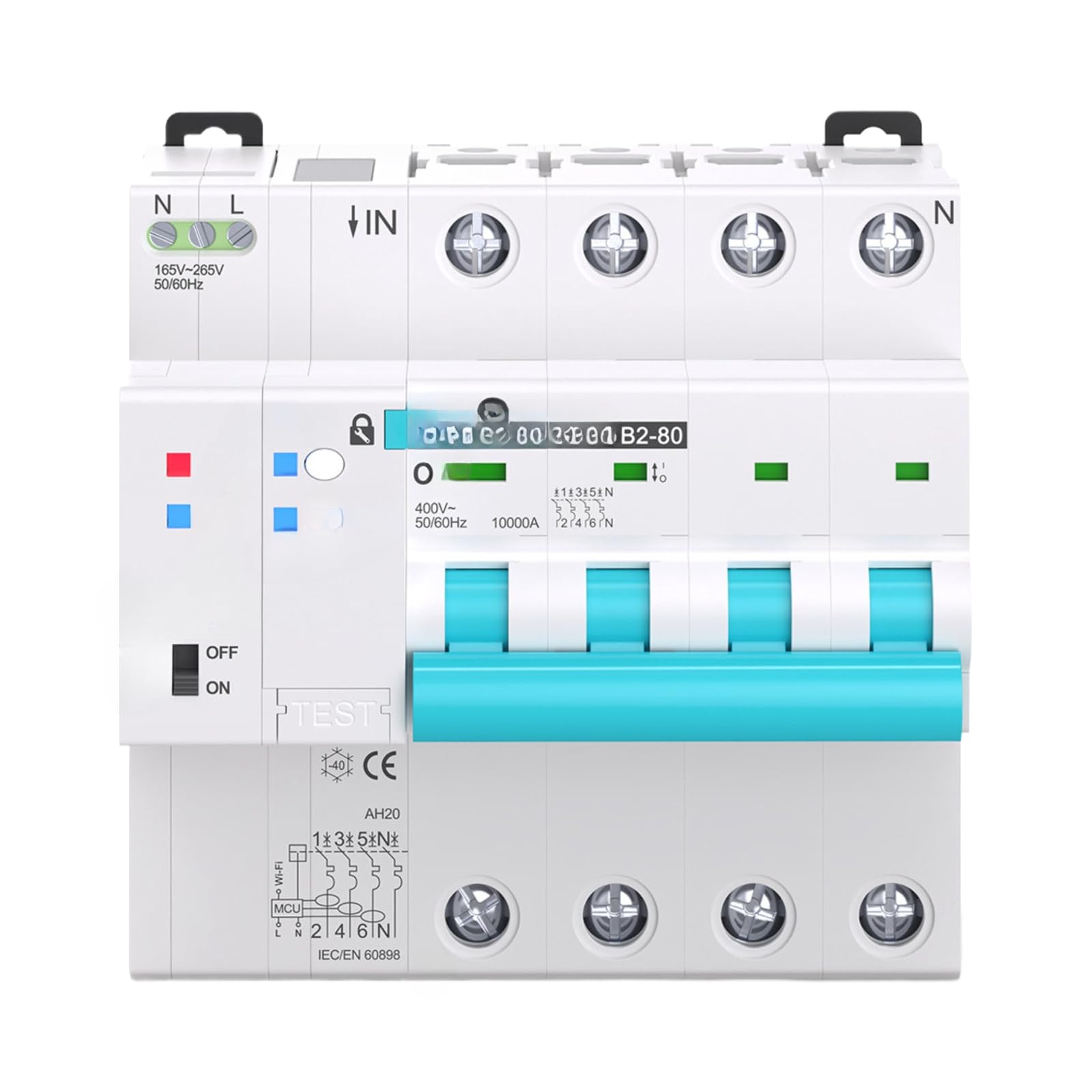 Mesure du disjoncteur 4P 63A pour tableau électrique triphasé