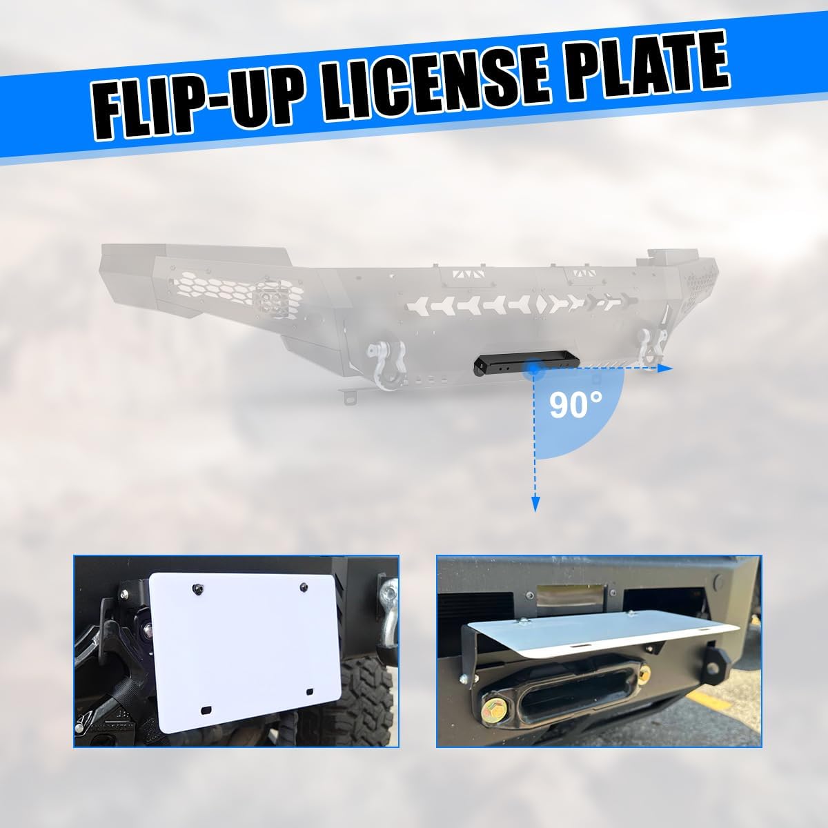 CPW Front Bumper Fit For 2014 2015 Chevy Silverado 1500, Modular Steel Mid-Width Front Bumper & Side Wings & Winch Plate w/D-Ring Shackles & 4'' Pod Lights & Flip-up Licence Plate Mounting Bracket
