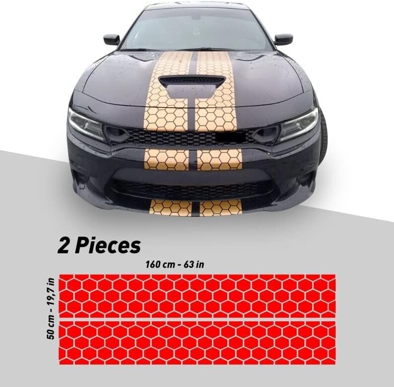 Miniatura 2 de Pegatina de vinilo de rayas de panal de carreras duales para carrocería de automóvil, decoración para vehículos de automóvil (rojo)