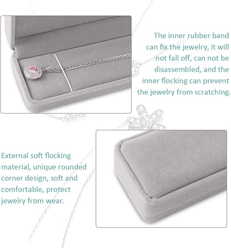Miniatura 3 de iSuperb Juego de 2 collares de cadena larga de terciopelo, caja de regalo, joyero a granel, pulsera, colgante, vitrina, gris, para niñas, boda