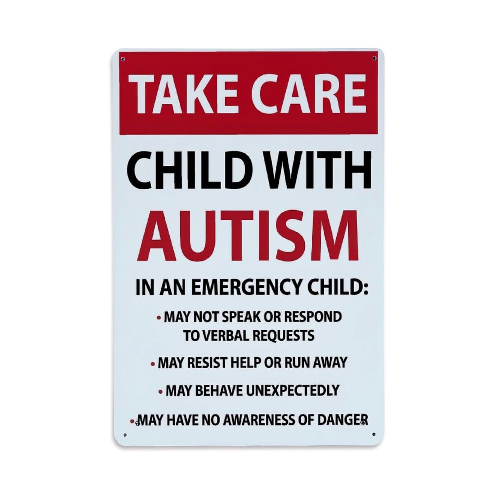 Take Care Child With Autism Retro Metal Tin Sign, Vintage Metal Poster for home, Gaming Room, Studio Workshop,Bar,Garage Wall Art Decor 8x12 Inch