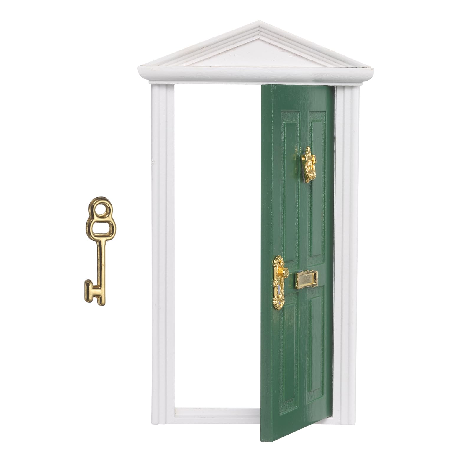 YELARXI Miniature Door Dollhouse, Dollhouse Wooden Door Miniature Furniture Accessories for DIY Crafts Miniature Fairy Tale Room Decoration, Green