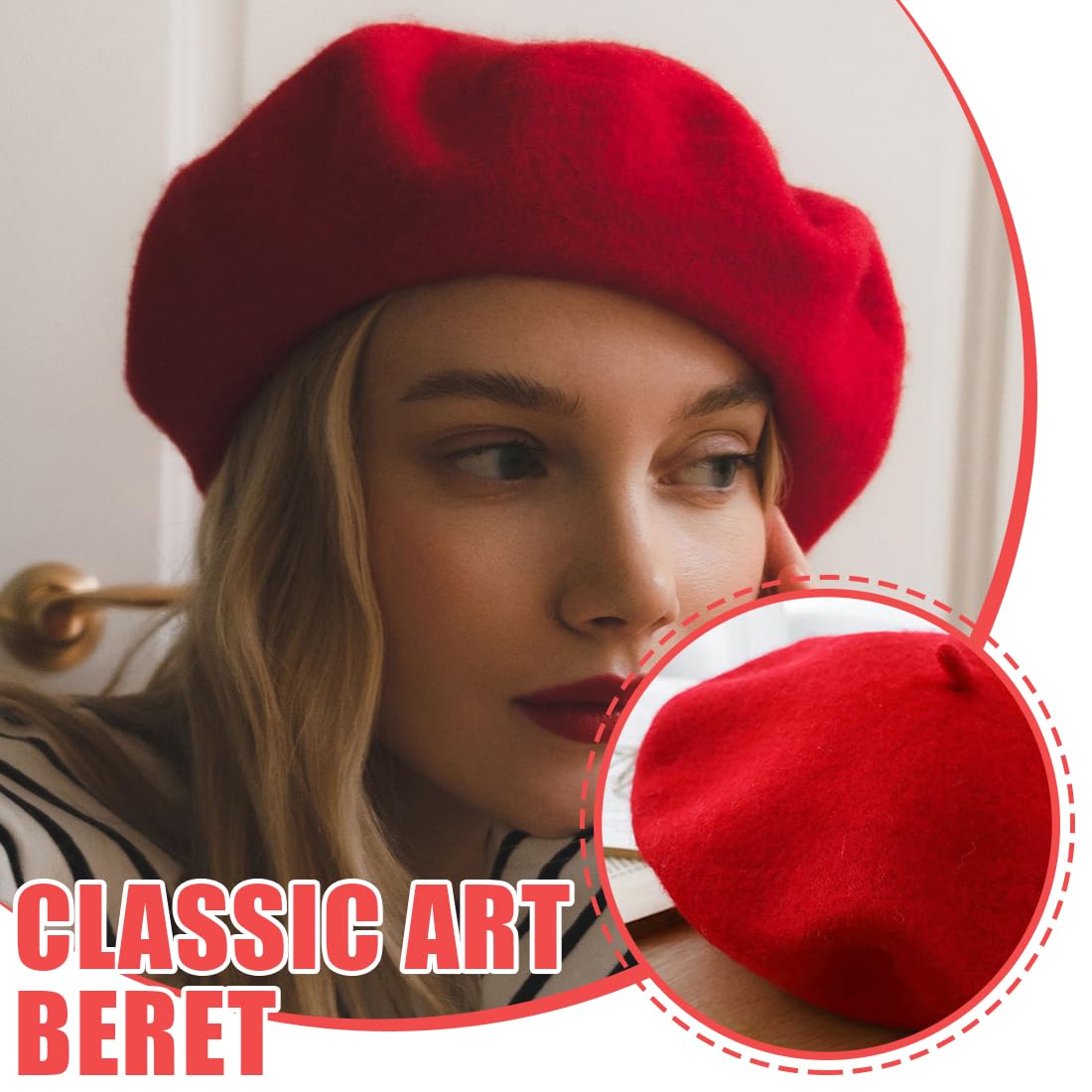 Boina Francesa Clásica Unido de Artista para Mujer - Boina Verano (Rojo)