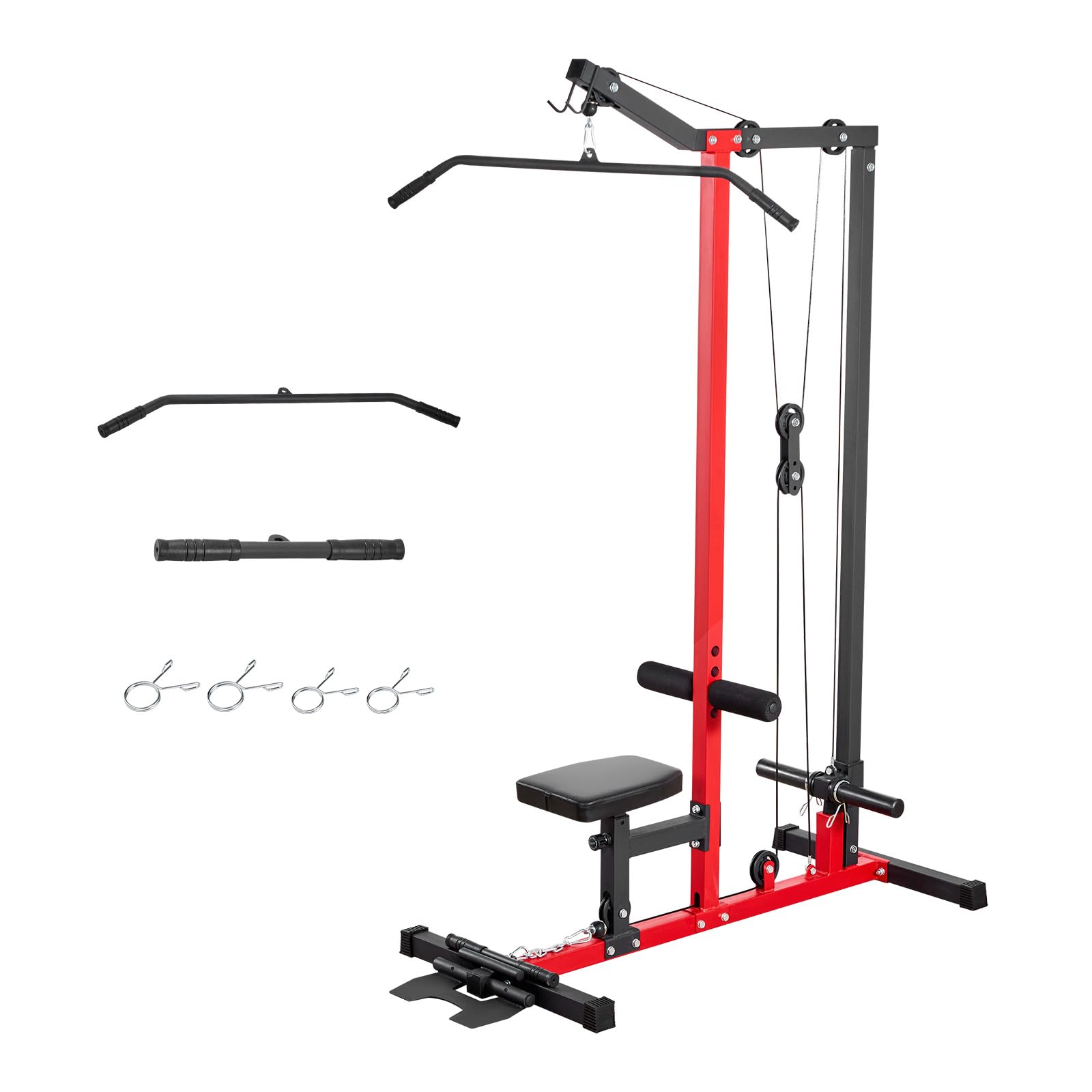 VEVOR LAT - Macchina per cavi 3 in 1, con sedile regolabile a 3 livelli, rullo in schiuma regolabile a 4 livelli, carico 400/226,8 kg, torre LAT per schiena, petto, tricipiti