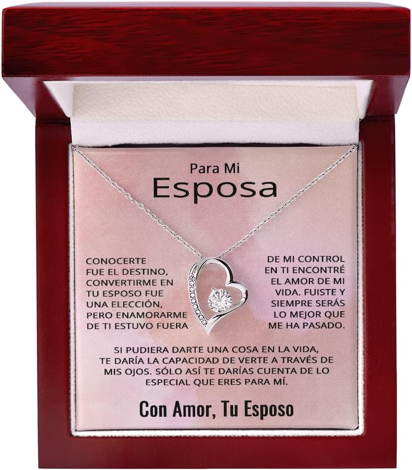 Para Mi Esposa En Espanol Novia Pareja Amor Aniversario Cumpleaños Celebración Collar Pendiente To My Wife Necklace in Spanish Anniversary Valentines Day Jewelry 14k White Gold Finish Luxury Box