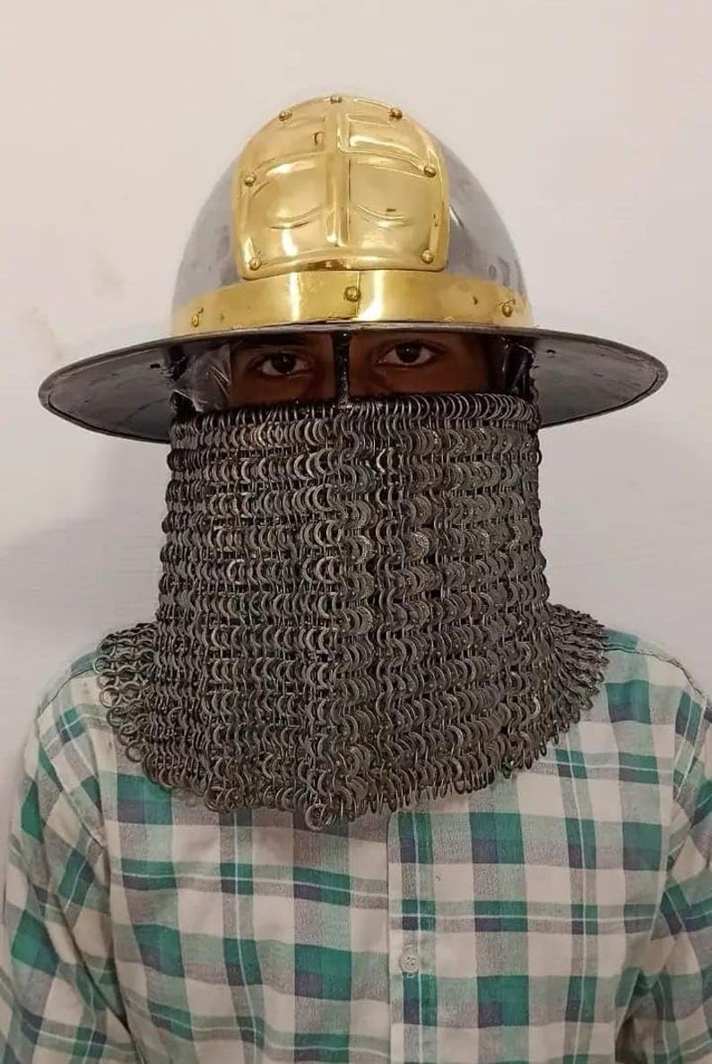 Medieval Chainmail Kettle Helmet-Custom Medieval Knight's Crusader LARP Helmet-Handcrafted Historical Replica Fantasy Cosplay Kettle Helmet