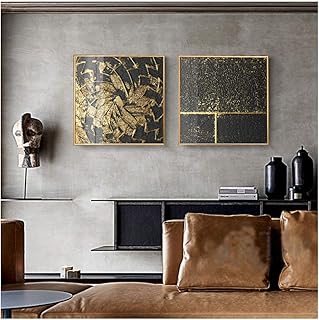 LIANGNIBAIHUO Quadro su Tela Pittura Astratta Oro Nero Bianco Quadrato Texture Poster e Quadri Moderni per Soggiorno Decorazioni per la casa-50x50 cm Senza Cornice