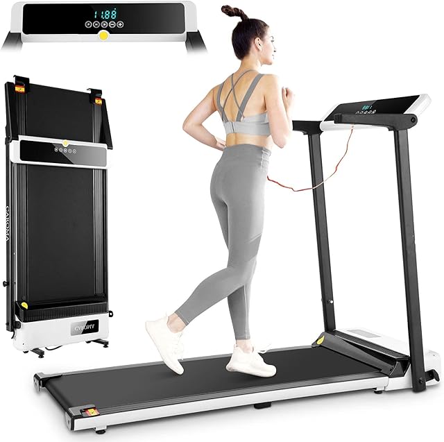 CAROMA Folding Treadmills for Home, 2.5HP Electric Treadmill Walking Running Machine, Foldable Portable Compact Small Treadmill with 12 Program, LED Display & Phone Holder, Low Noise & Knee Protection