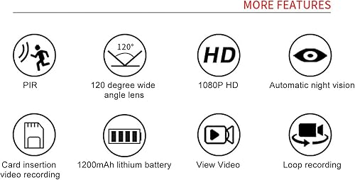 Miniatura 7 de Mini cámara deportiva, 1080P primera persona perspectiva HD cámara de mano, gran angular infrarrojo PIR disparo mini cámara para grabación de video