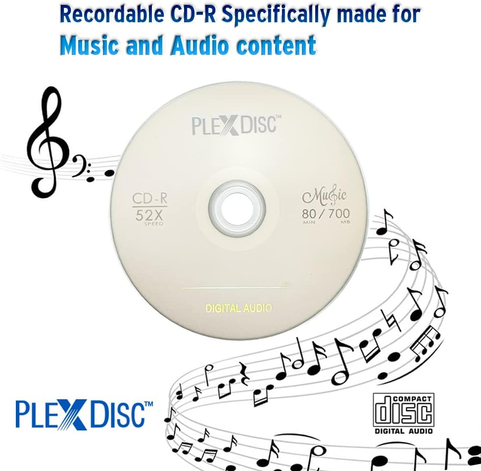 100 PK PlexDisc 52x 700 MB Digital Audio Music CD-R Disc for Reliable Audio Recording and Playback