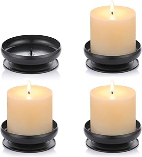Pcs of 4 Spike Candle Holder Iron Candle Plate Pillar Candle Holder, Black, Decorative Iron Pillar Candle Plate, 3.6" Diameter Pedestal Candle Stand for LED & Wax Candles, Incense Cones, Spa, Weddings