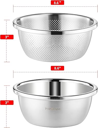 Miniatura 8 de Colador de acero inoxidable 304, colador microporoso de 2 cuartos y tazón de mezcla para cocinar cocina, colador de arroz con cuenco de lavado para