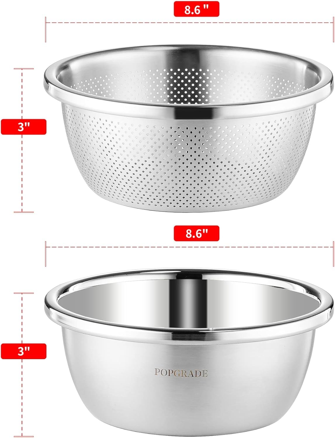 Juego de colador de Alimentos de colador de Colas de Lavado de arroz - 304 colador microporoso de Acero Inoxidable con tazón de Mezcla para drenar Fruta, Pasta, Espagueti - 2 -Qt