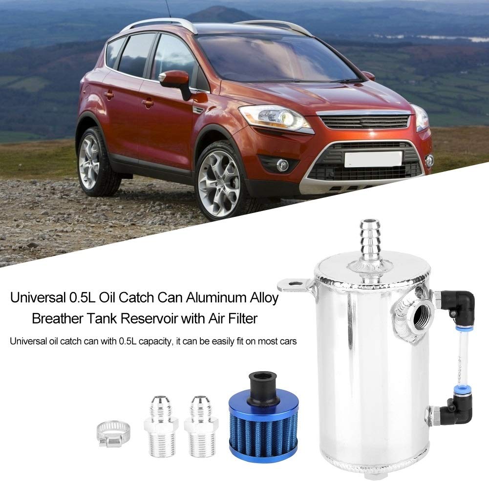 KSTE Oil Catch Can, 0.5L Universal Oil Catch Can en Alliage d'aluminium reniflard Réservoir Réservoir avec Filtre à air