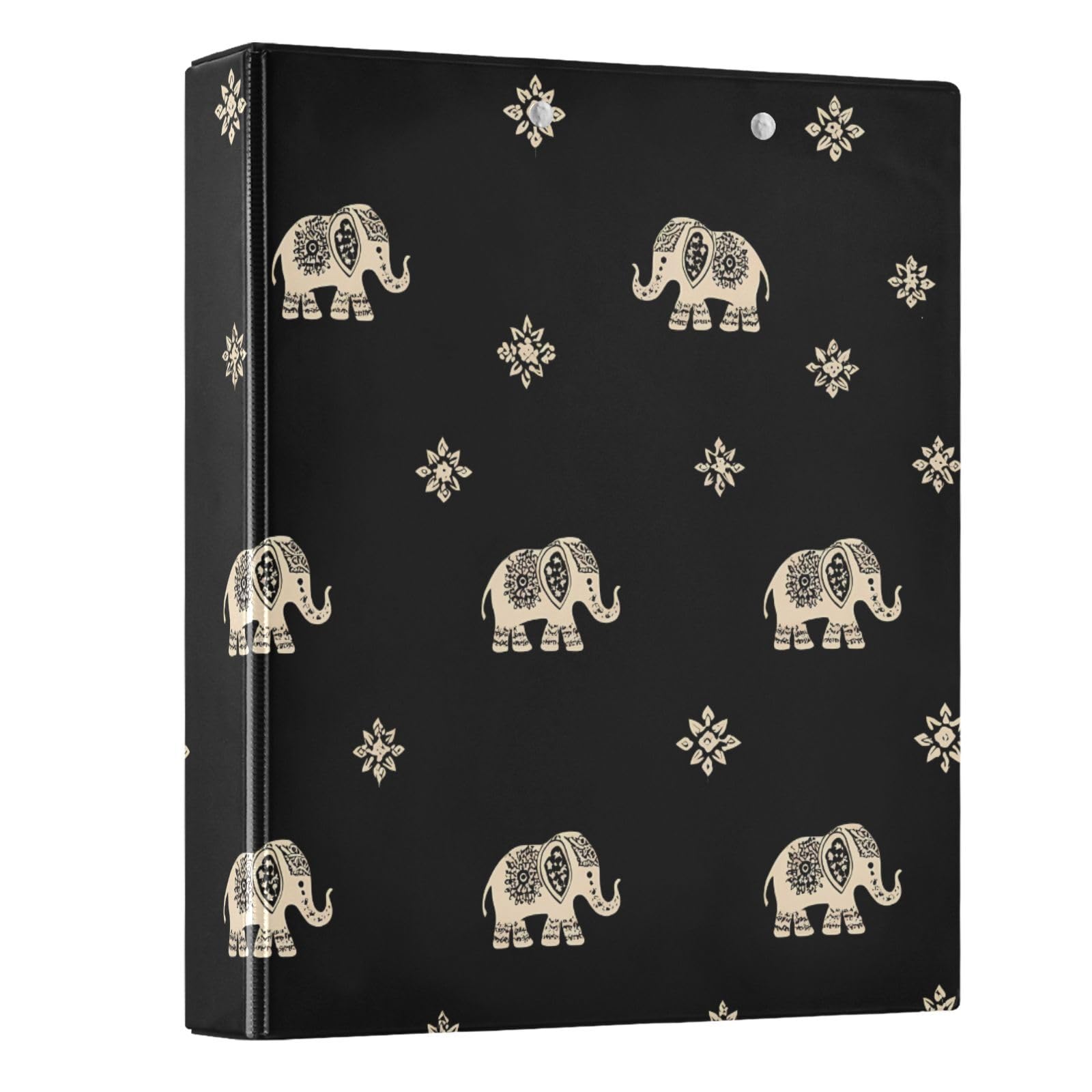 3 Ring Binder Indian Elephant Black 1.5 inch Binders Three Ring Binders with Clipboard Fit 8.5'' x 11'' Paper 3 Interior PVC Clear Pockets for Office Supplies
