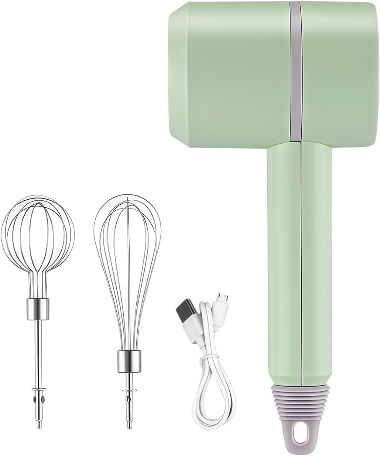 Electric Whisk, Handheld Mini Mixer In Green With Rechargeable Battery, Stainless Steel Whisks And 3-Speed Turbo Function