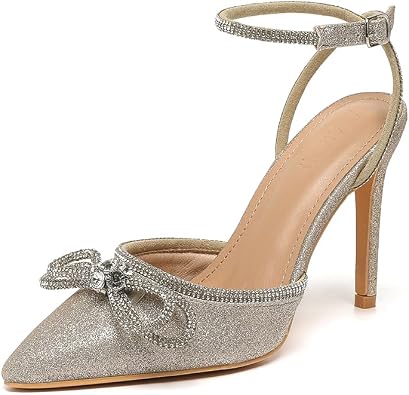 Amoji Womens Stilettos Rhinestone High Heels 4 Pumps Ankle Strappy for Wedding Party Dressing Dress Shoes 308